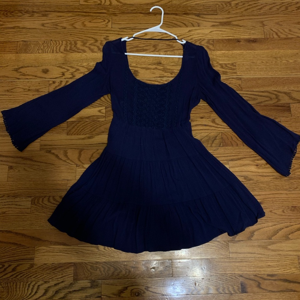 Altar'd State Navy Blue Flare Dress with Bell Sleeves